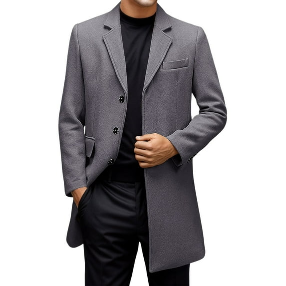 KKBOTIVE Men's Wool Jackets & Coats Slim Fit Notched Collar Long Jacket Overcoat Oversized Casual Windbreaker Jackets Business Clothes
