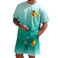 thumbnail image 1 of KKBOTIVE Mens 2pc Outfit Set Button Down Crewneck Short Sleeved Tops and Shorts/trousers 2 Piece Summer Suits Adults, Light Green Size: M, 1 of 4