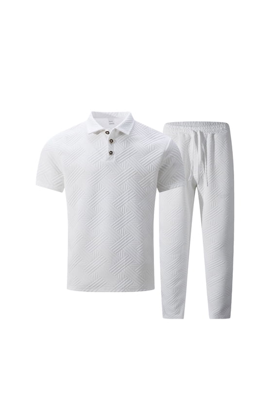 Mens 2pc Outfit Set Solid Color Round Neck Short Sleeve Shirt and Shorts 2 Piece Outfits for Adults Summer Suits, White Size: XL