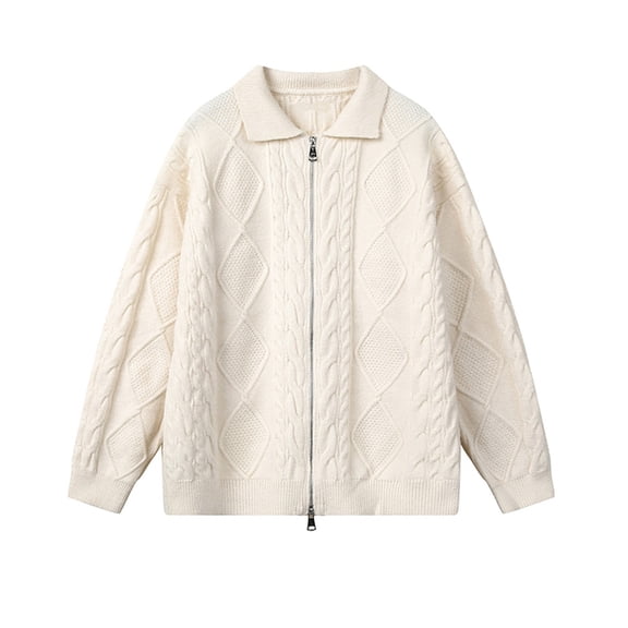 KKBOTIVE Mens Cardigan Sweaters Casual Zip Up Textured Sweater Winter Warm Outerwear Men's Fashion ( Beige Size: XXXL )