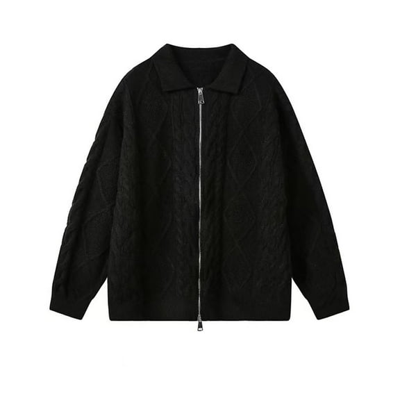 KKBOTIVE Mens Cardigan Sweaters Casual Zip Up Textured Sweater Winter Warm Outerwear Men's Fashion ( Black Size: XXXL )