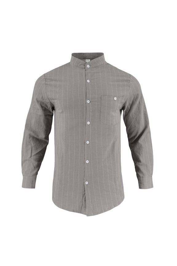 Mens Casual Striped Dress Shirts Stylish Long Sleeve Cozy Button Down Classic Shirt Men's Fashion Grey Size: XXL