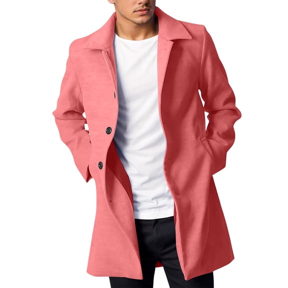 KKBOTIVE Mens Fall Winter Trench Coat Notched Lapel Long Peacoat Solid Color Overcoat Men's Fashion