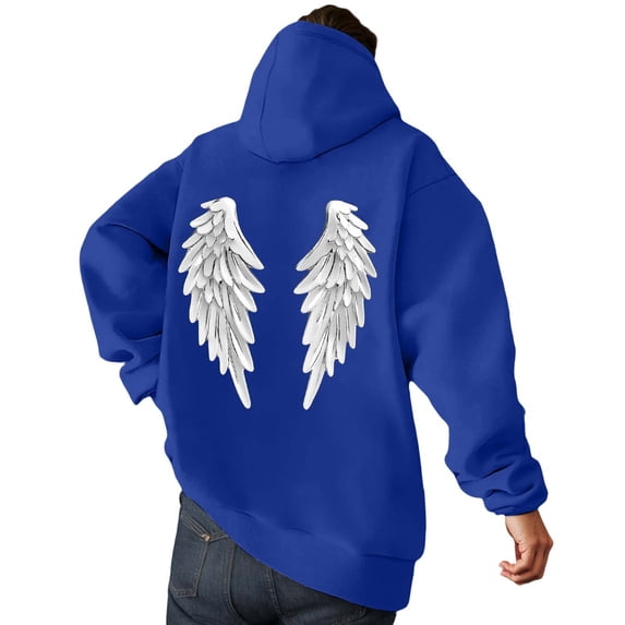 KKBOTIVE Mens Fashion Angel Wing Printed Hoodies Casual Long Sleeve Hooded Pullover for Men's Fall Winter Streetwear Blue Size: XXXL