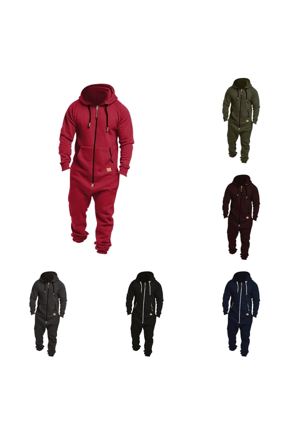 Mens Lined Hooded Jumpsuit Insulated Zip up 1 Piece Pajamas Onesies Playsuit Jogger Sweatsuit Overall Romper ( Green Size: XL )
