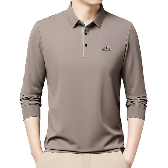 KKBOTIVE Mens Long Sleeve Polo Shirts Casual Collared Polo Shirt Cozy Pullover Men's All Seaon Fashion Clothes ( Khaki Size: XXXL )