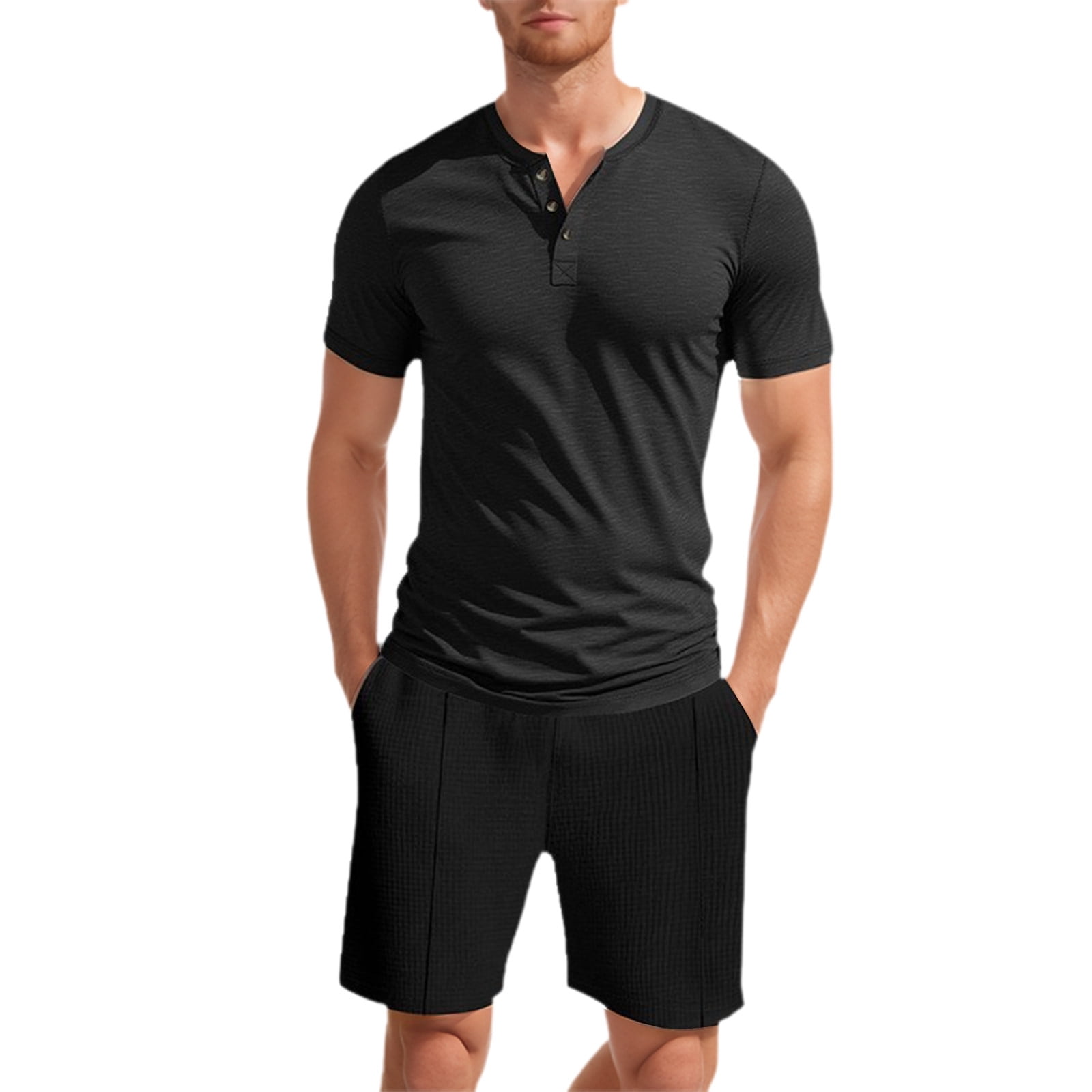 Men's Full Size Striped Casual Top and Shorts Summer Set Plus Size main image 0