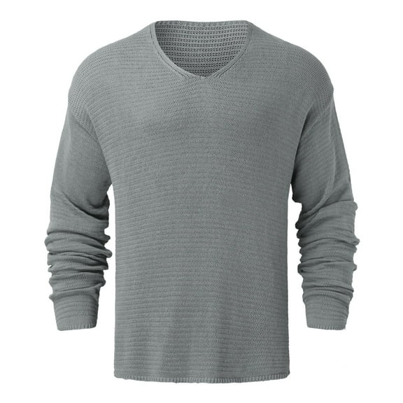 KKBOTIVE Mens Sweaters Deep V-Neck Fashion Solid Color Sweaters Long Sleeve Pullover for Men's Fall Daily Wear Tops Grey Size: M