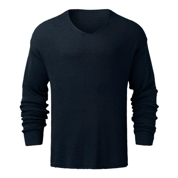 KKBOTIVE Mens Sweaters Deep V-Neck Fashion Solid Color Sweaters Long Sleeve Pullover for Men's Fall Daily Wear Tops Navy Size: XL
