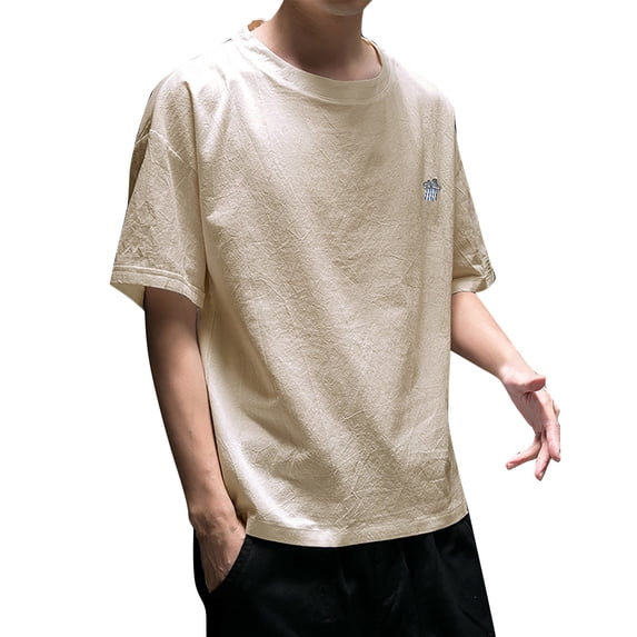 KKBOTIVE Mens T Shirts Crewneck Pure Solid Tees Workout Running Shirts Soft Breathable Top Men's Fashion Summer Clothes, Beige Size: M