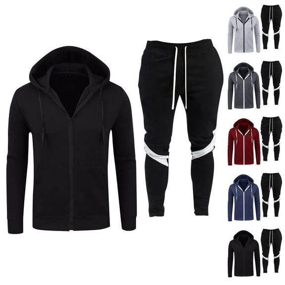 KKBOTIVE Mens Tracksuits 2 Pieces Casual Sport Sets Long Sleeve Hooded Jacket and Sweatpants Suits Color Block Jogging Sweatsuits ( Black Size: XXXL )
