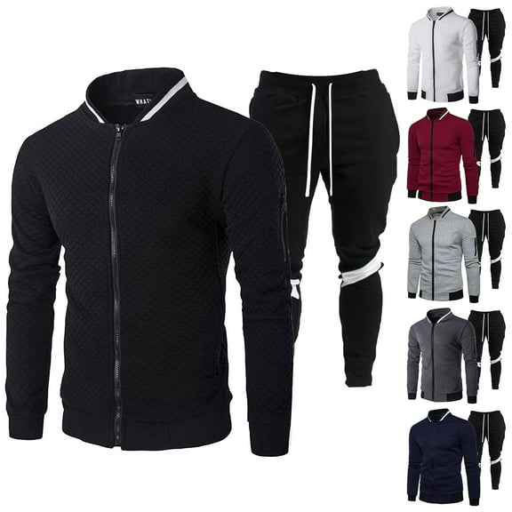 KKBOTIVE Mens Tracksuits 2 Pieces Casual Sport Sets Long Sleeve Jacket and Sweatpants Suits Color Block Jogging Sweatsuits ( Black Size: L )