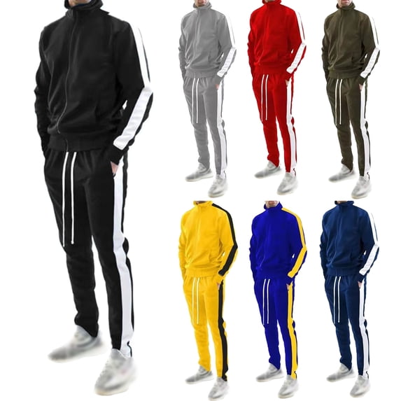 KKBOTIVE Mens Tracksuits 2 Pieces Casual Sport Sets Long Sleeve Jacket and Sweatpants Suits Color Block Jogging Sweatsuits, Navy, Size XXL