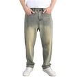thumbnail image 1 of KKBOTIVE Mens Travel Pants Elastic Waist Denim Pants Casual Loose Straight Leg Jeans Workwear Dress Pants ( Yellow Size: XL ), 1 of 4