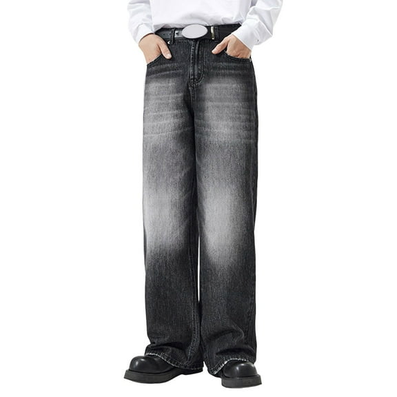 KKBOTIVE Mens Travel Pants Elastic Waist Denim Pants Casual Streetwear Loose Straight Leg Jeans Workwear Dress Pants ( Black Size: L )