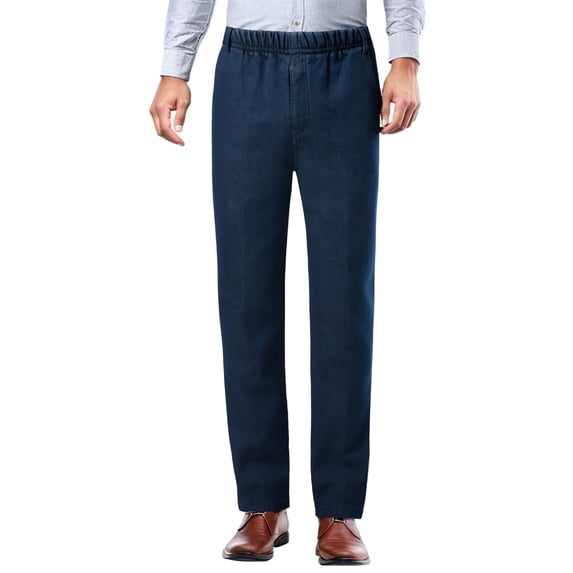 KKBOTIVE Mens Travel Pants Elastic Waist Denim Pants Warm Lined Bottoms Casual Loose Straight Leg Jeans Workwear Dress Pants ( Blue Size: XXL )