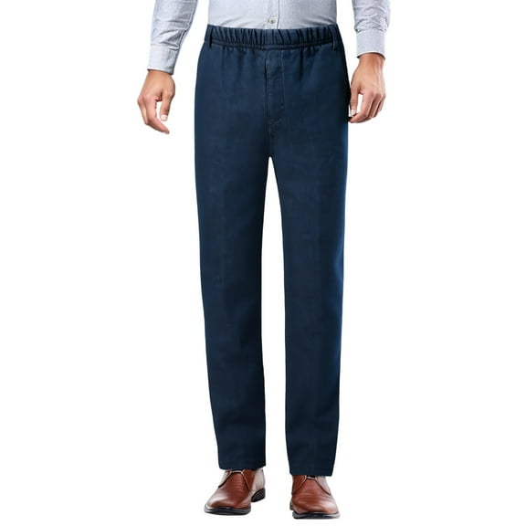 KKBOTIVE Mens Travel Pants Elastic Waist Denim Pants Warm Lined Bottoms Casual Loose Straight Leg Jeans Workwear Dress Pants ( Blue Size: XXXXL )