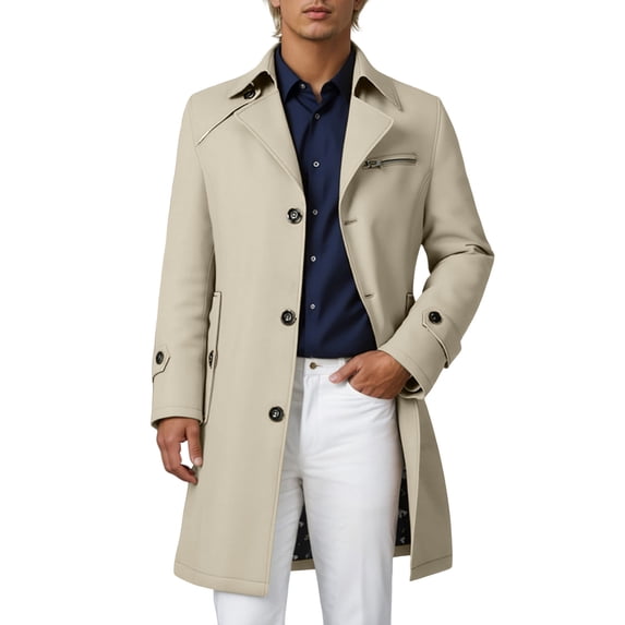 KKBOTIVE Mens Trench Coat One Slim Fit Mid Long Jackets Casual Fall Windbreaker Overcoat Men's Fashion Khaki2 Size: M