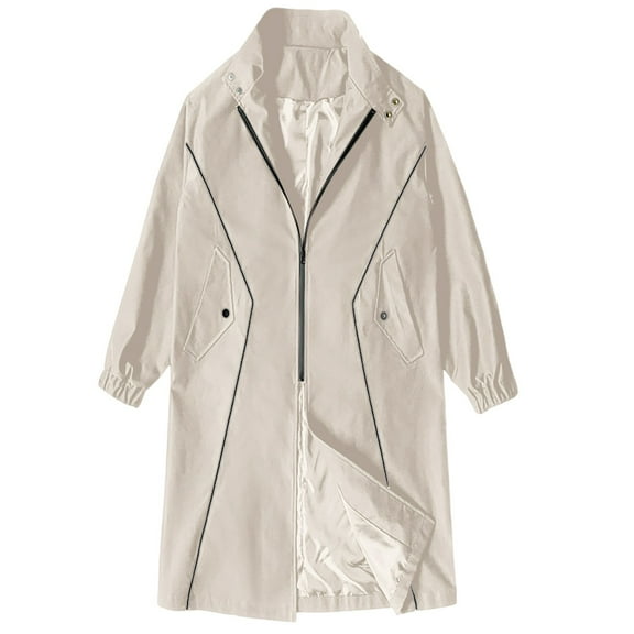 KKBOTIVE Mens Trench Coat Zip Up Windbreaker Jackets Lapel Lightweight Long Jacket Casual Overcoat Men's Fashion Khaki Size: M