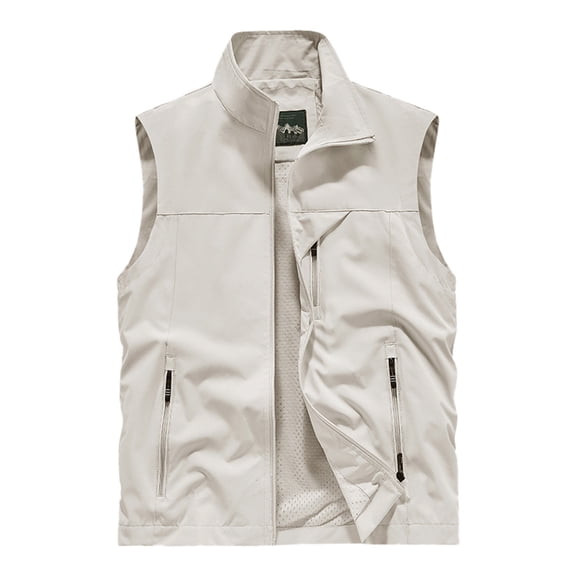 KKBOTIVE Mens Vests Outerwear Windproof Lightweight Softshell Vests Sports Sleeveless Jacket for Golf Hiking Fishing Running Beige XL