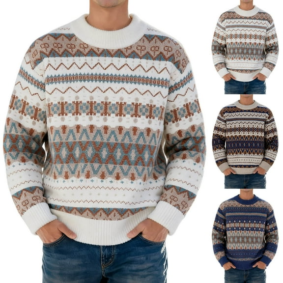 KKBOTIVE Printed Sweater Men Women Warm Knit Christmas Sweaters Casual Crewneck Oversized Pullover Tops Long Sleeve Shirts ( Navy Size: M )