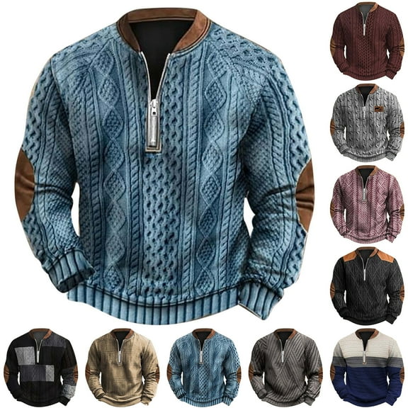 KKBOTIVE Quarter Zip Pullover Mens Casual Sweatshirt Casual Long Sleeve Crew Neck Sweatshirts Men's Fashion Sky Blue Size: XXL