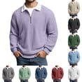 thumbnail image 1 of KKBOTIVE Quarter Zip Up Polo Sweatshirt for Men, Casual Long Sleeve Solid Color Collared Pullover Top Men's Fashion ( White Size: M ), 1 of 5