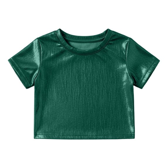 KKBOTIVE Sequin Crop Tees for Toddler Girls Fashion Sparkle Shimmer Tshirts Casual Glitter Short Sleeve Shirts for Kids Summer Dance Clothes ( Green Size: 3-4 Years )