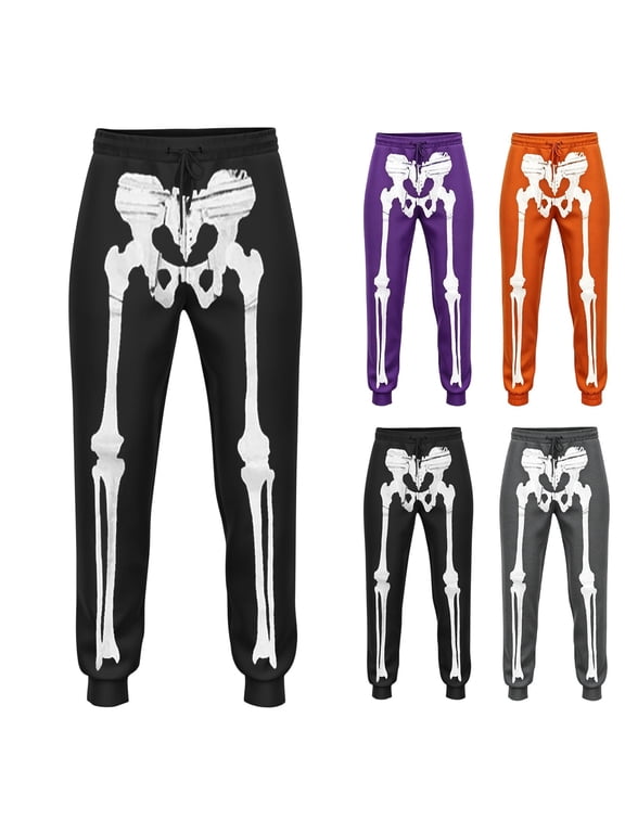 Skeleton Jogger Pants for Men - Men's Skeleton Comfort Pants with Front and Back Print Orange S