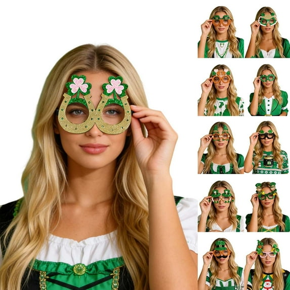 KKBOTIVE St. Patrick's Day Party Glasses Novelty Shamrock Eyewear for Festive Prom Celebration, Black One Size