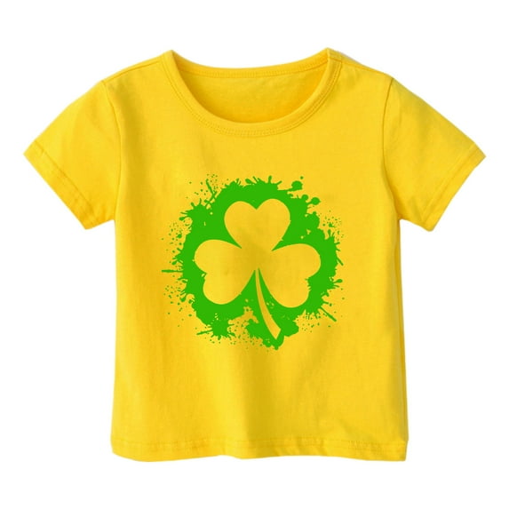 KKBOTIVE St Patrick's Day T Shirt for Girls Fashion Graphic Lightweight Short Sleeve Saint Patrick's Tops Soft Cozy Kids' Summer Clothing, Yellow Size: 3-4 Years
