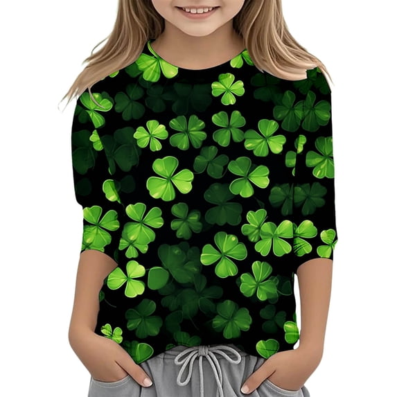 KKBOTIVE St.patrick's Day Shirt Toddler Kids Short Sleeve Crew Neck Pullover Girls St Patricks Cute Tees Outfit Child's Back To Shcool Daily Wear ( Green Size: 11-12 Years )