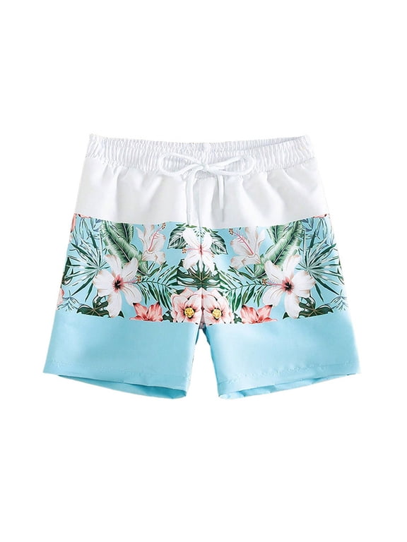 Summertime Boys Swim Trunks with Compression Liner Bathing Suit for Youth ( Light Blue Size: 5-6 Years )