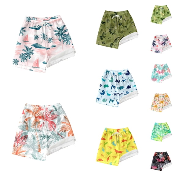KKBOTIVE Swim Trunks Beach Shorts for Boys Casual Dinosaur Print Short Pants Kids Stretch Summer Wear ( Army Green Size: 8- )