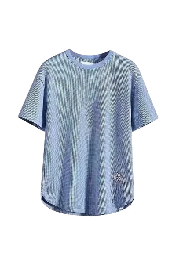 T-Shirt for Mens Sports Solid Color Tees Short Sleeved Sweatshirt Soft Breathable Top Men's Fashion Summer Clothes, Blue Size: XXL