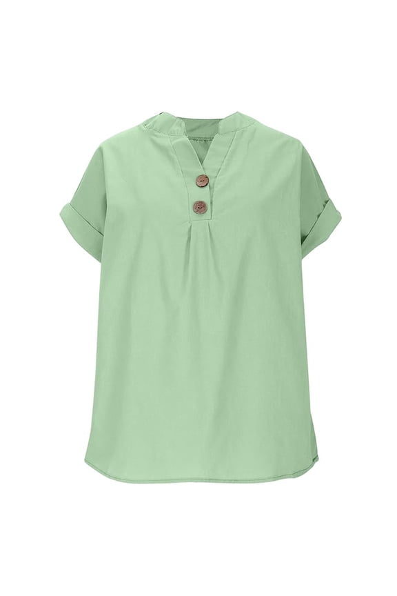 T-Shirts for Women Trendy Short Sleeve V Neck Pullover Summer Solid Color Tops Lightweight Cozy for Women's Everyday Work Wear, Light Green Size: XXL