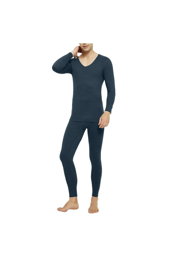 Thermal Underwear for Men Set - Thermal Long Sleeve Men Lined Lightweight Compression Long Johns Pajamas Sets #01 Navy & Size XXL