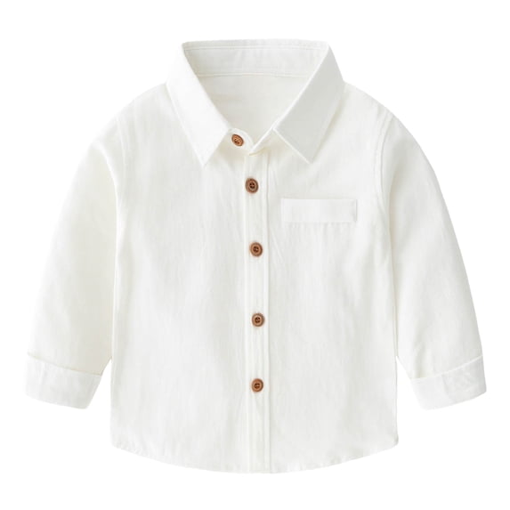 KKBOTIVE Toddler Boys Long Sleeve Dress Shirt, Casual Solid Color Collared Shirts for Kids Back to School Daily Wear, White Size:4-5 Years