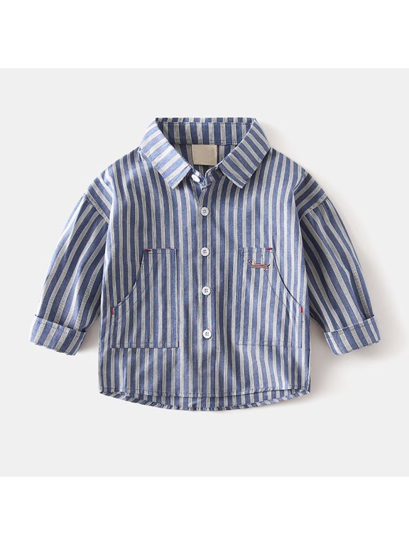 Toddler Children's Shirts for Boys and Girls Long Sleeved Lapel Tops Baby Button Coats Casual Cartoon Embroideryc Z05 Blue 3-4 Years