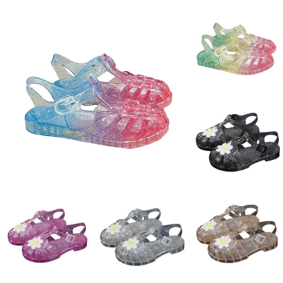 KKBOTIVE Toddler Girls Floral Design Sandals Fashion Lightweight Beach Pool Outdoor Summer Shoes for Kids Daily Footwear, Gold Size: 7-8 years