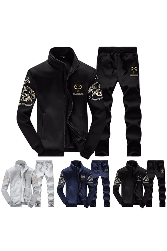 Tracksuit Set for Men Winter Clothes Athletic Sports Casual Full Zip Warm Jogging Sweatsuit Gym Sweat Suits, Blue, Size XL