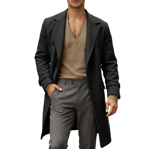 KKBOTIVE Men's Jacket Coat Long Jackets Winter Overcoat Peacoat Double Collared for Men's Fashion Clothes ( Black Size: L )