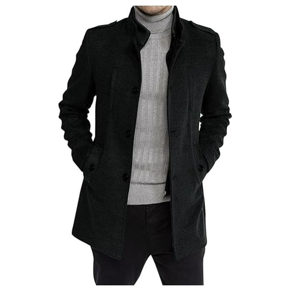 KKBOTIVE Trench Coat for Mens Fall Winter Overcoat Casual Outerwear Jacket for Daily Wear Men's Fashion Black Size: M