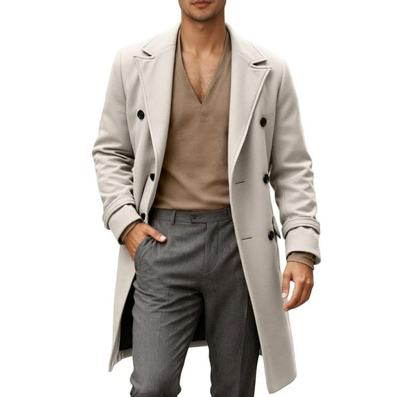KKBOTIVE Men's Jacket Coat Long Jackets Winter Overcoat Peacoat Double Collared for Men's Fashion Clothes ( Grey Size: M )