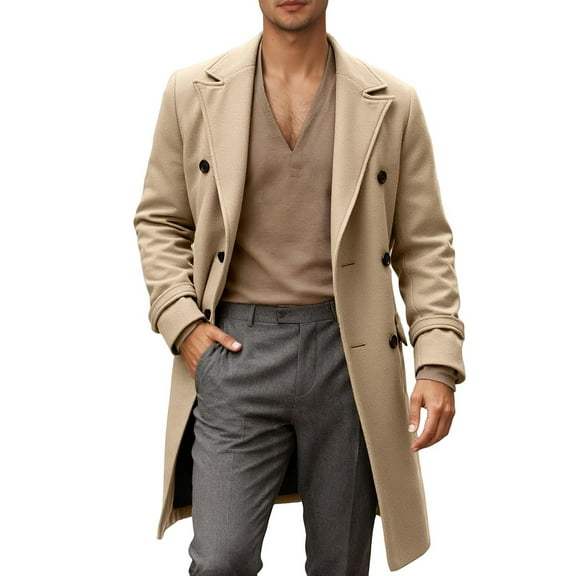 KKBOTIVE Trench Coat for Mens Fall Winter Overcoat Casual Outerwear Jacket for Daily Wear Men's Fashion Khaki Size: L