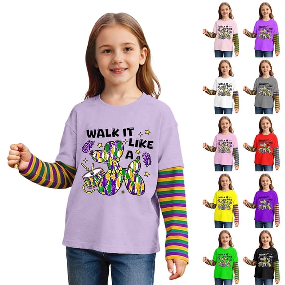 KKBOTIVE Unisex Kids Carnival Striped Long Sleeve Shirt Mardi Gras Crew Neck Tops Pullover for Boys Girls Festive Fashion Clothes, Black Size: 2-3 Years