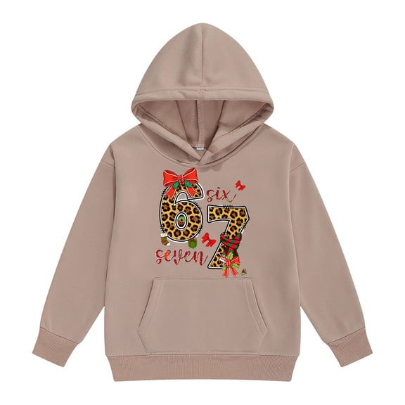 KKBOTIVE Valentine's Day Hoodie for Girls Funny 67 Design Carnival 6 7 Graphic Hoodies Unisex Leopard Shirts for Teen Fall Winter Clothes ( Brown Size: 4-5 years )