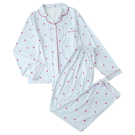 KKBOTIVE Valentine's Day Pajamas Set for Women - Soft Pajama Comfortable Sleepwear Long Sleeve Top With Pants Cozy Home Wear For Relaxing Nighttime And Leisure ( e-Blue Size: XL )