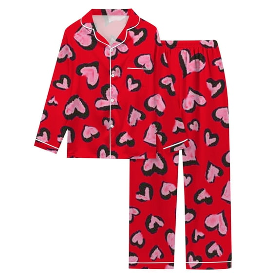 KKBOTIVE Valentines Day Pajamas for Women - Women's Valentine's Day Heart Shaped Printed Long Sleeved Pajama Set ( Red-6 Size: XXXL )