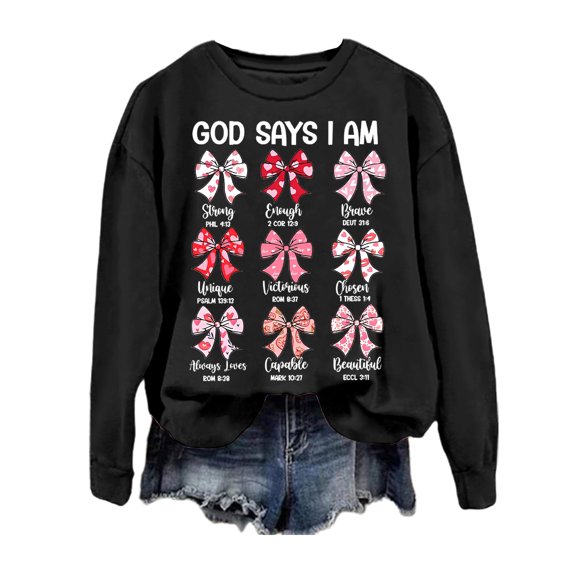 KKBOTIVE Valentines Long Sleeve Shirts for Women - Women's Trendy Pullover Hoodie Letter Print Round Neck Top For Fall & Winter ( Black Size: XL )